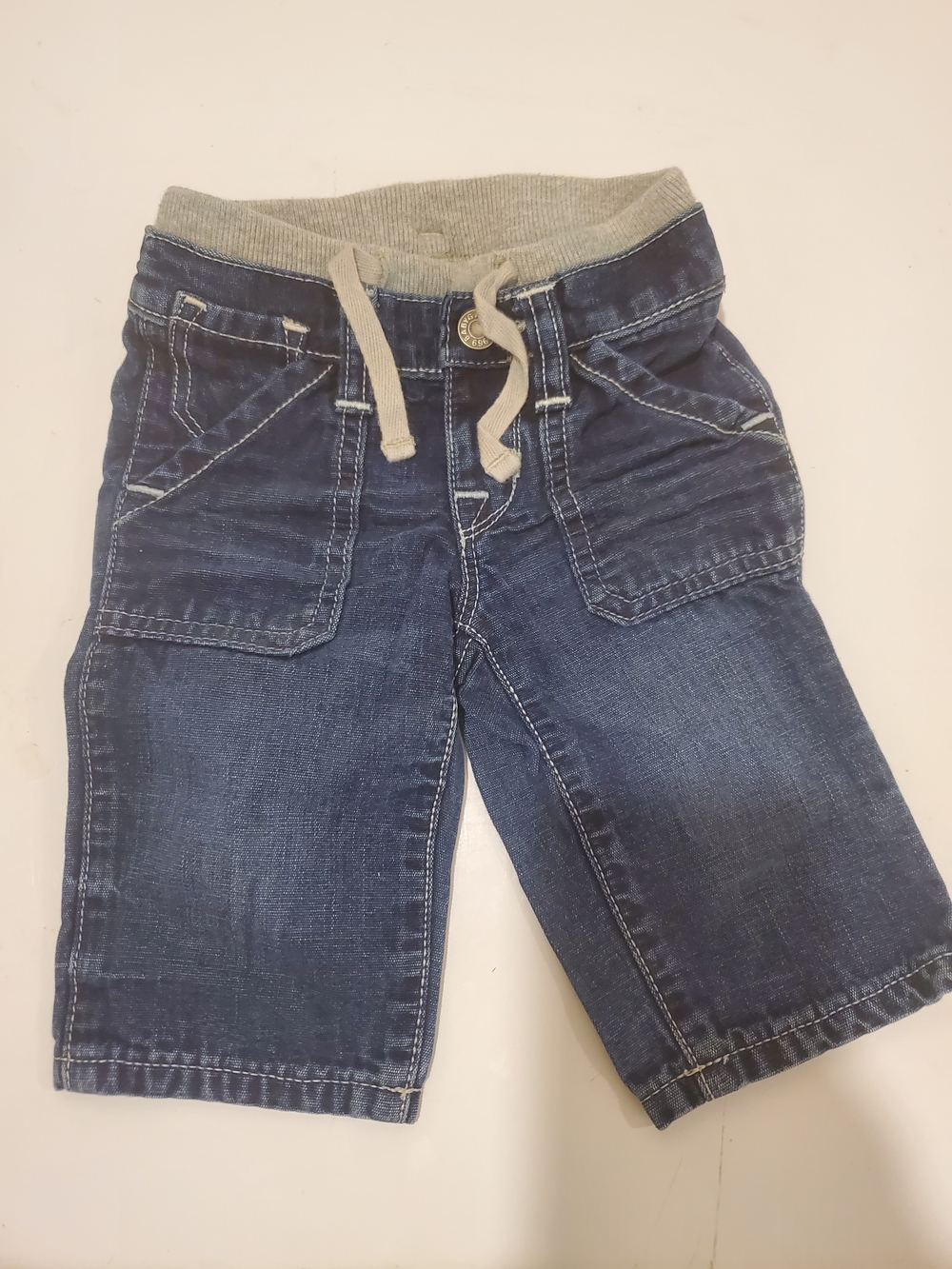 GAP 3-6 Month Boys Blue Denim Pull-On Pants with Gray Waistband